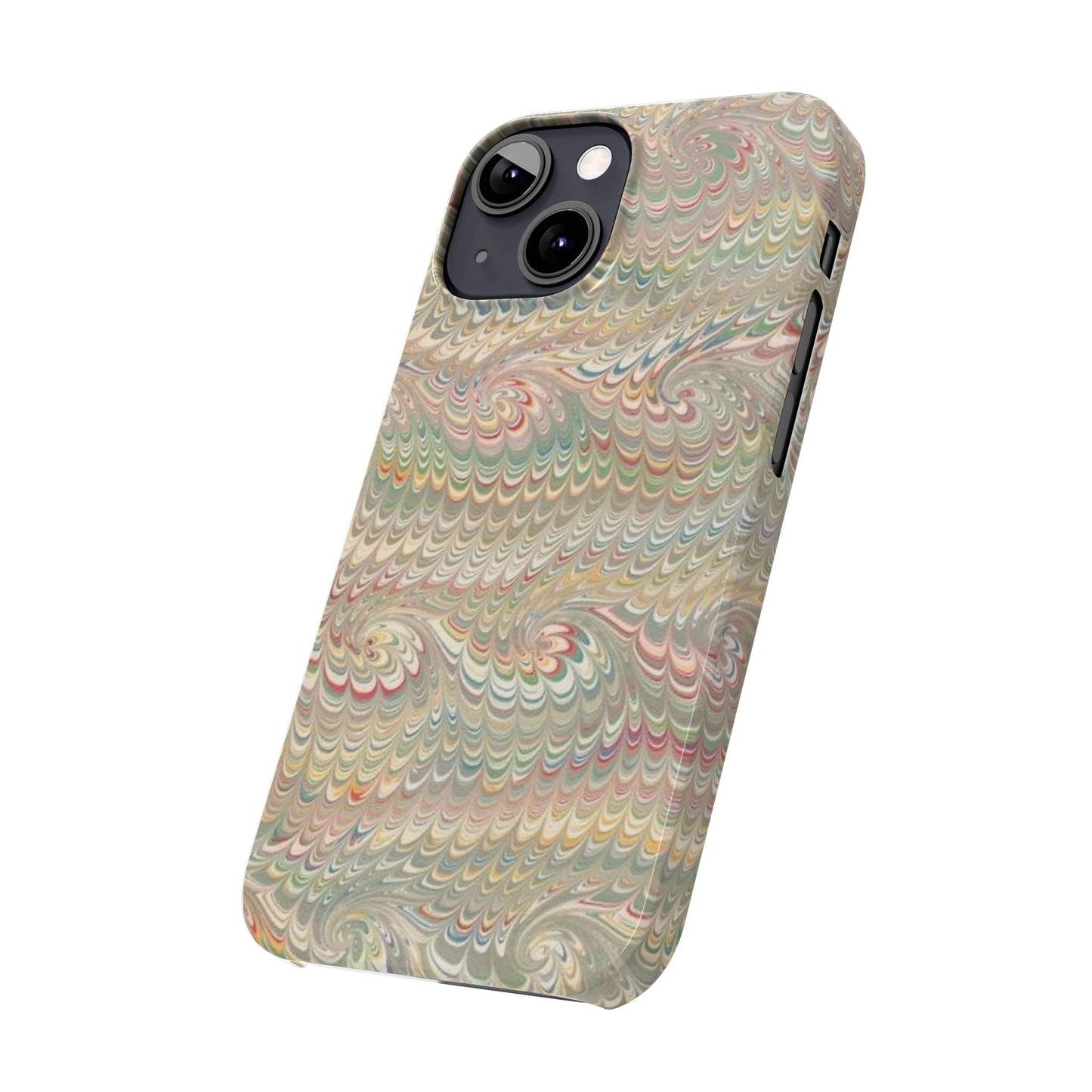 Soft Green and Multi-Colored Marbled Design, Italy Feather Phone Case, Multi-Color, Slim Phone Cases, Case-Mate IPHONE16 and all sizes