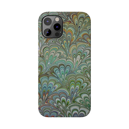 Deep Green Peacock Italian Marbled Design, Italy Feather Phone Case, Multi-Color, Slim Phone Cases, Case-Mate IPHONE16 and all sizes