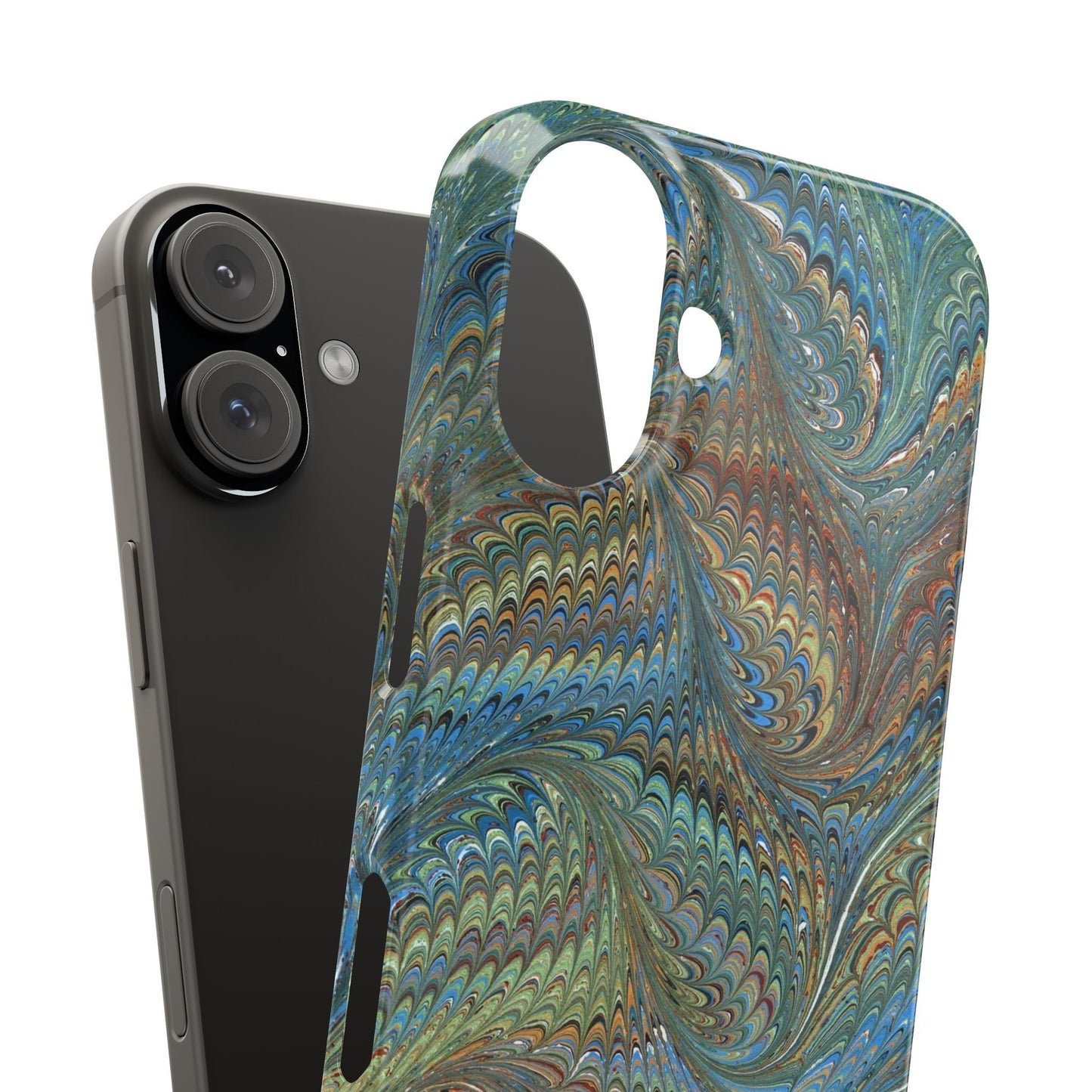 Blue and Green Italian Marbled Swirl Design, Italy Feather Phone Case, Multi-Color, Slim Phone Cases, Case-Mate IPHONE16 and all sizes