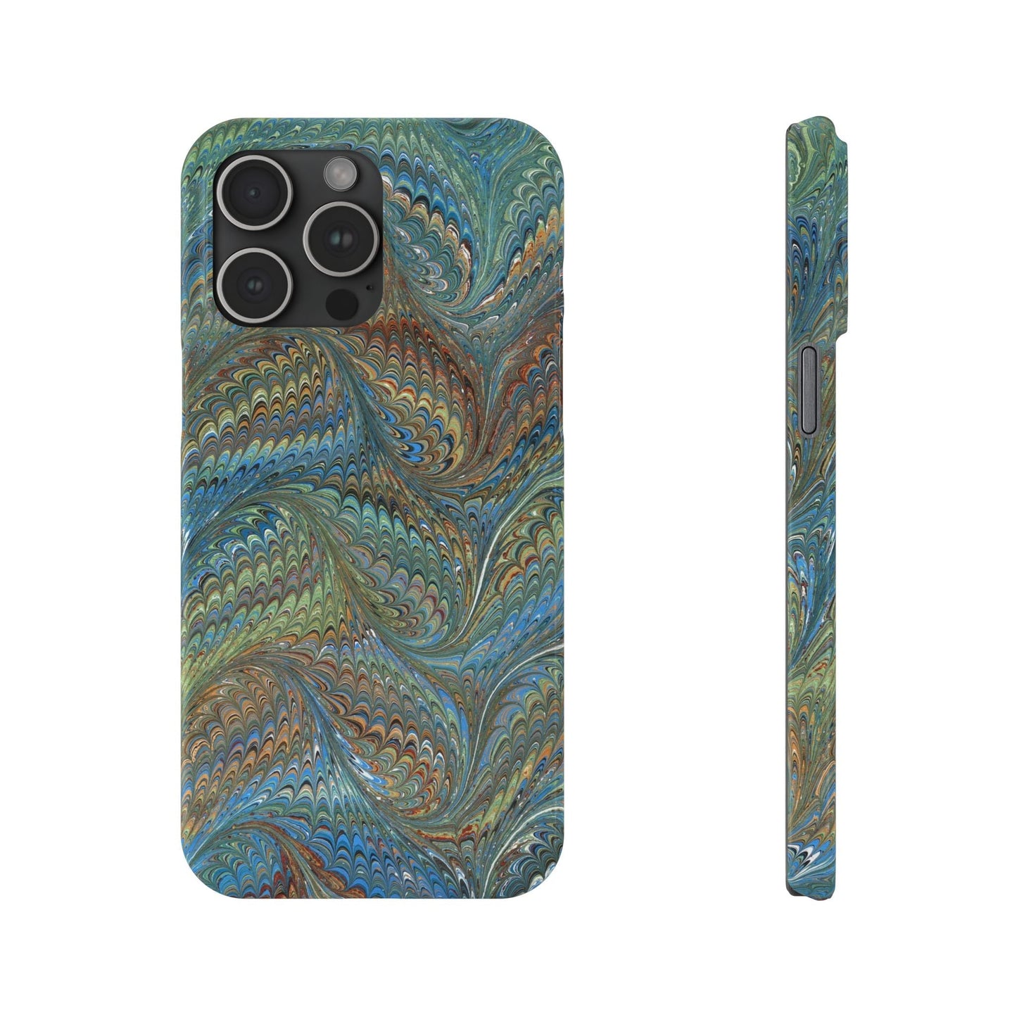 Blue and Green Italian Marbled Swirl Design, Italy Feather Phone Case, Multi-Color, Slim Phone Cases, Case-Mate IPHONE16 and all sizes