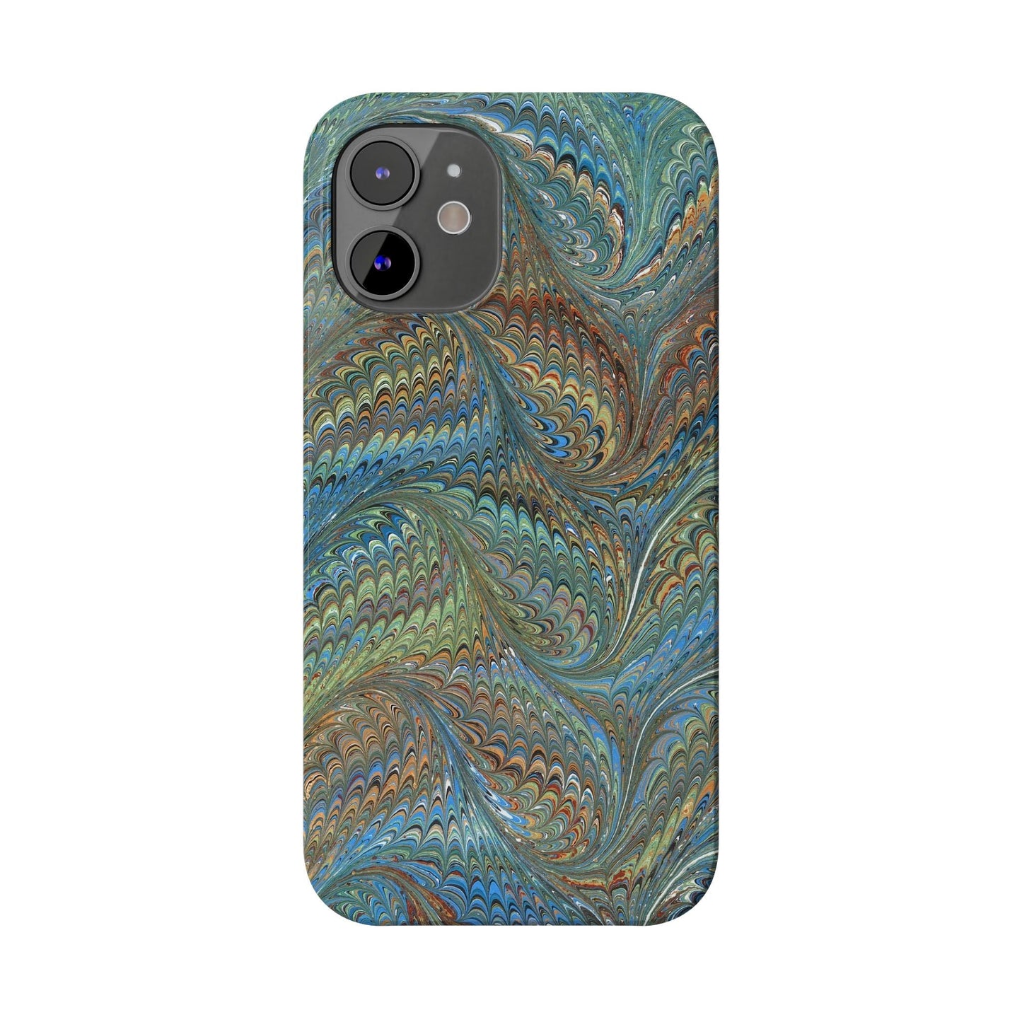 Blue and Green Italian Marbled Swirl Design, Italy Feather Phone Case, Multi-Color, Slim Phone Cases, Case-Mate IPHONE16 and all sizes
