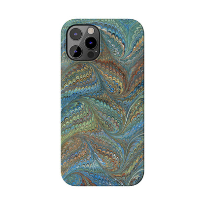 Blue and Green Italian Marbled Swirl Design, Italy Feather Phone Case, Multi-Color, Slim Phone Cases, Case-Mate IPHONE16 and all sizes