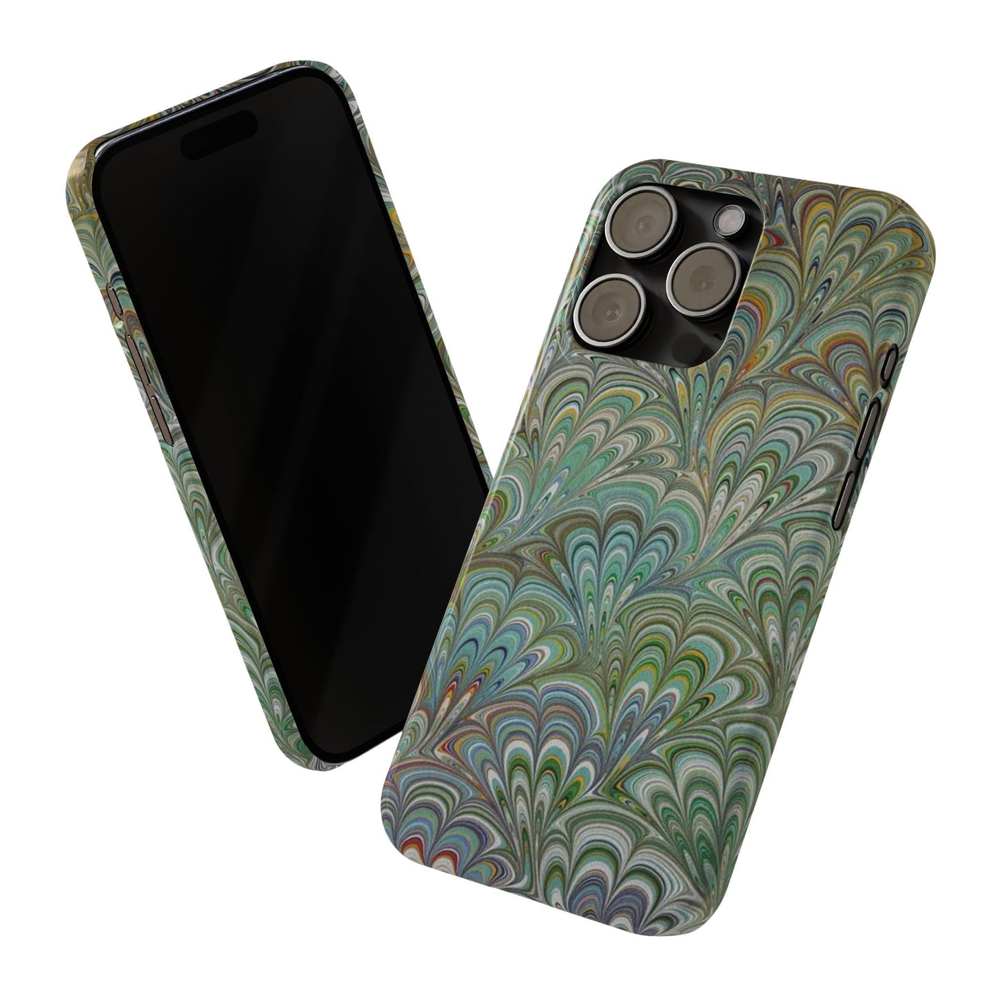 Deep Green Peacock Italian Marbled Design, Italy Feather Phone Case, Multi-Color, Slim Phone Cases, Case-Mate IPHONE16 and all sizes
