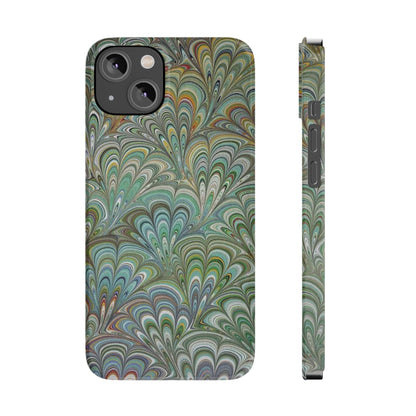 Deep Green Peacock Italian Marbled Design, Italy Feather Phone Case, Multi-Color, Slim Phone Cases, Case-Mate IPHONE16 and all sizes