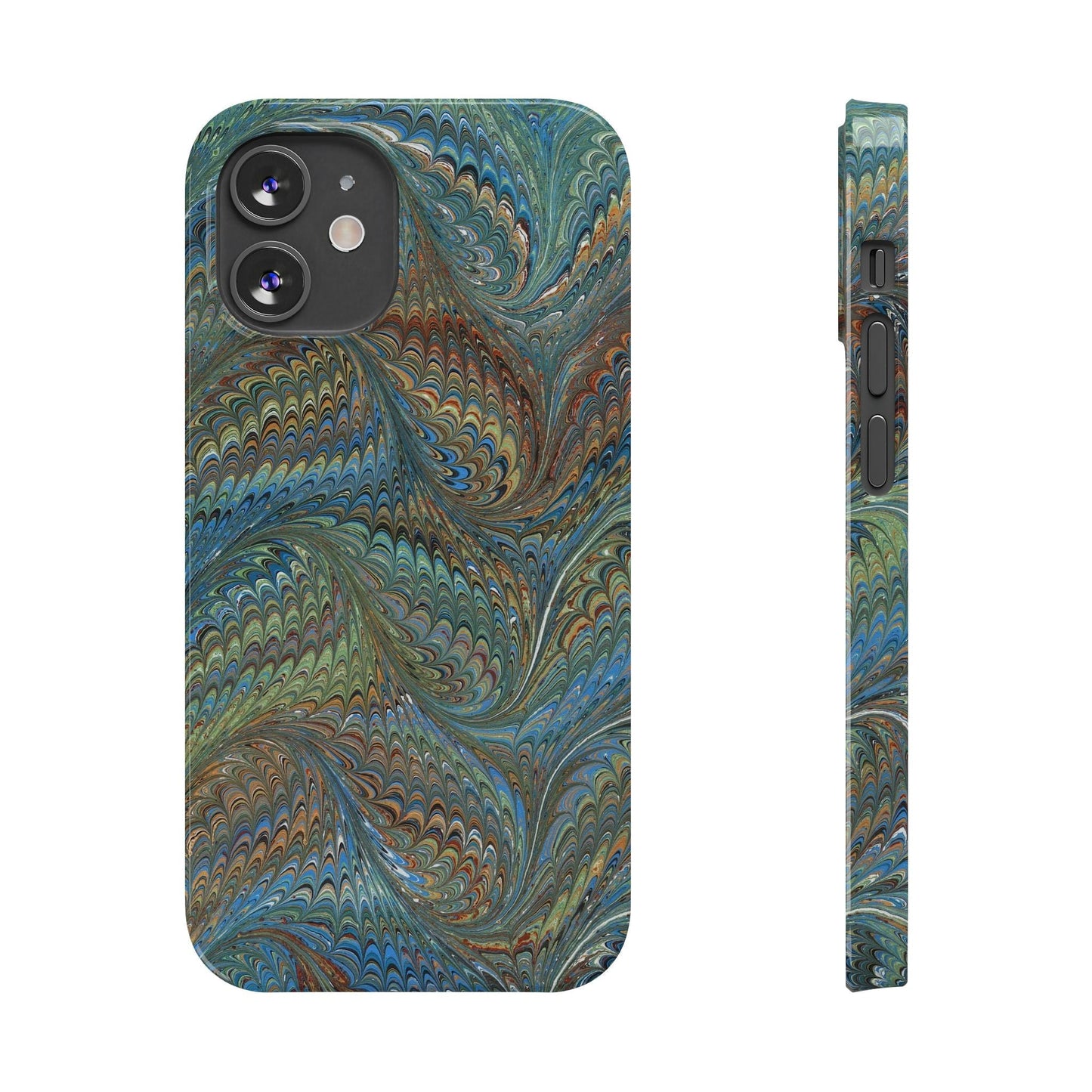 Blue and Green Italian Marbled Swirl Design, Italy Feather Phone Case, Multi-Color, Slim Phone Cases, Case-Mate IPHONE16 and all sizes
