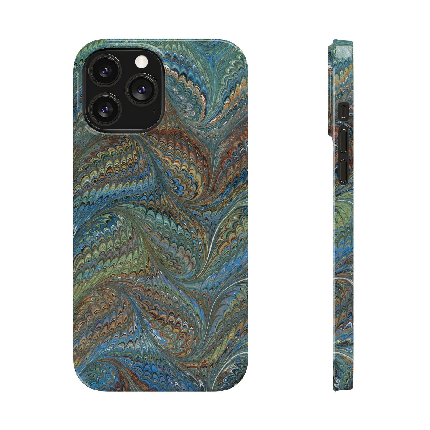 Blue and Green Italian Marbled Swirl Design, Italy Feather Phone Case, Multi-Color, Slim Phone Cases, Case-Mate IPHONE16 and all sizes