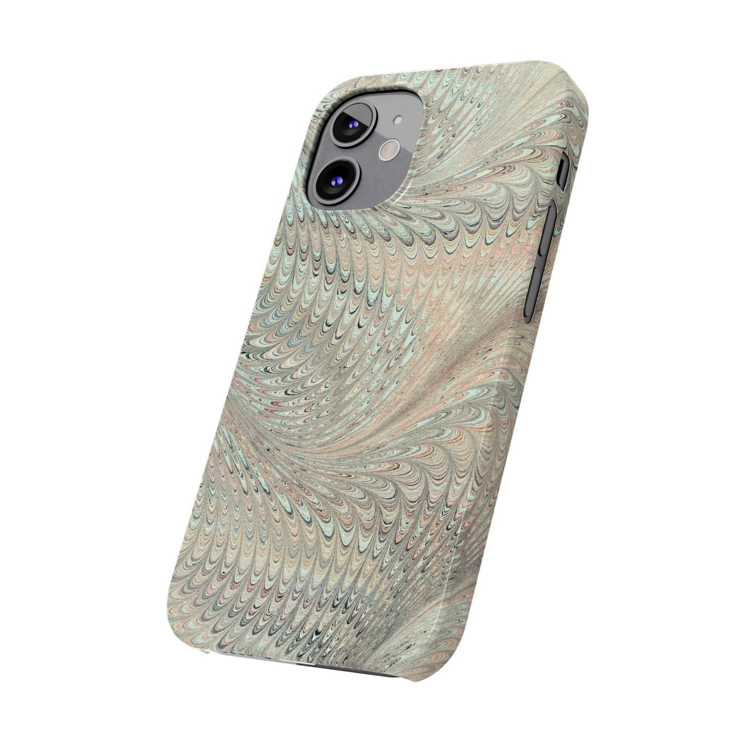 Marbled VIntage Design, Italian Feather Phone Case, Green Hues, Mint, Beige, Neutrals, Slim Phone Cases, IPHONE16 and all sizes
