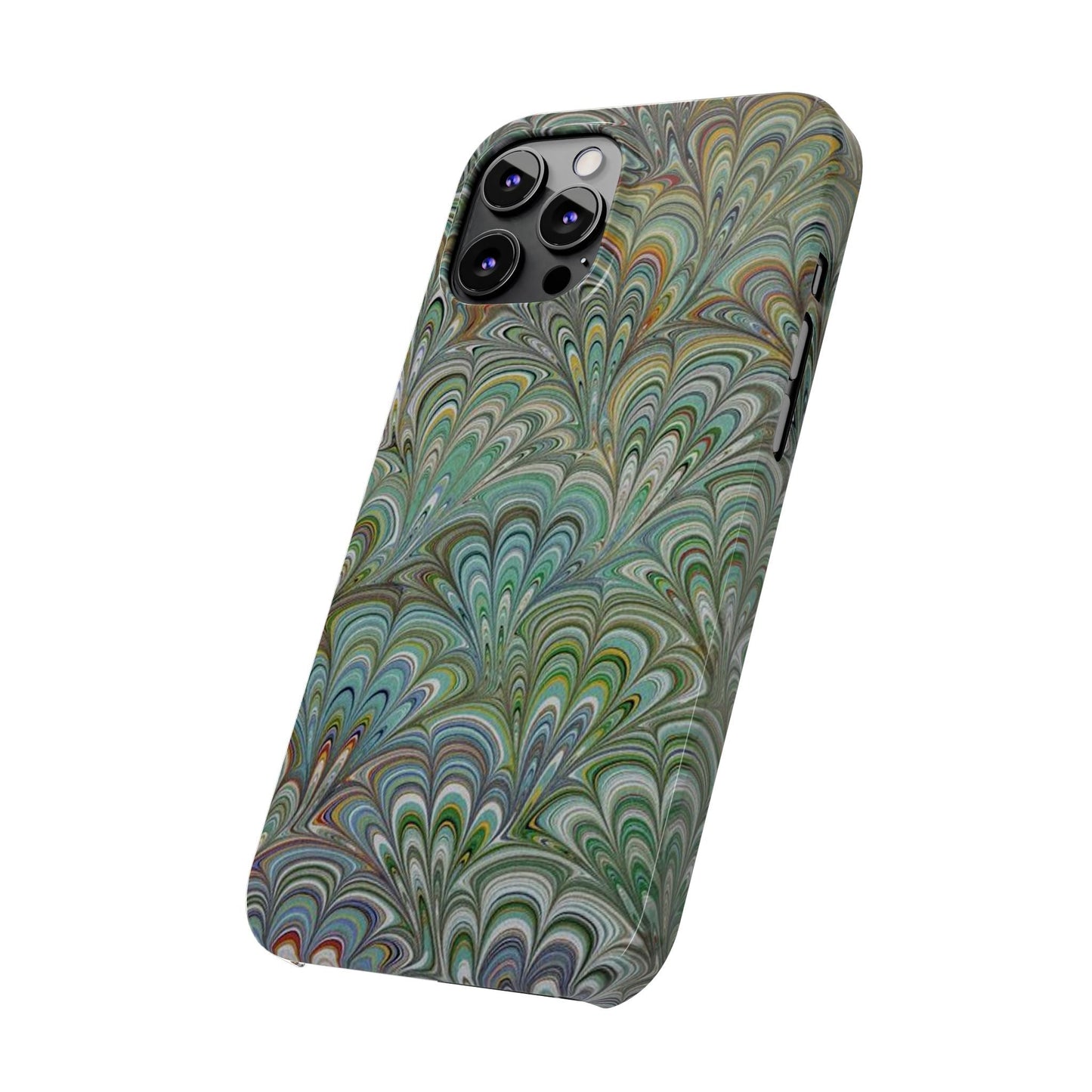 Deep Green Peacock Italian Marbled Design, Italy Feather Phone Case, Multi-Color, Slim Phone Cases, Case-Mate IPHONE16 and all sizes