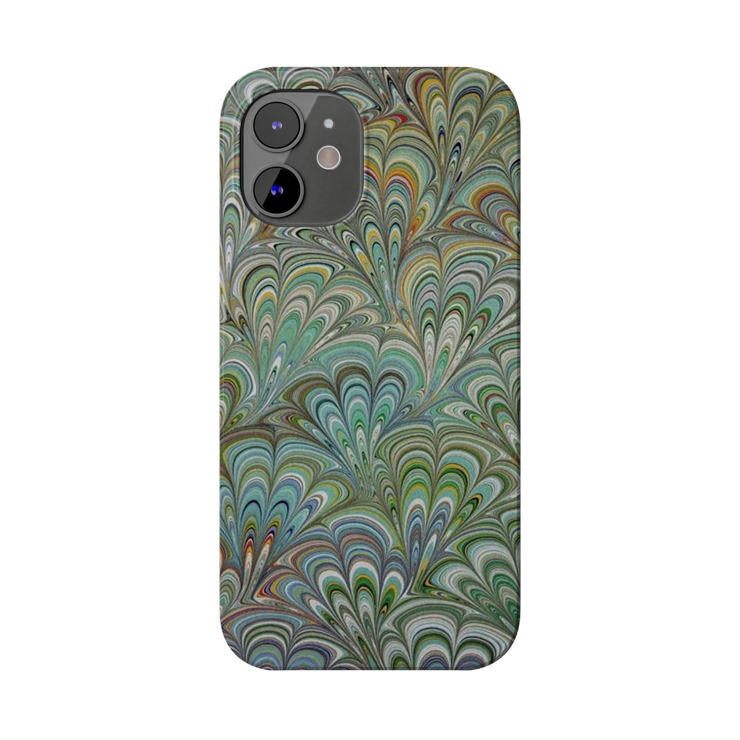Deep Green Peacock Italian Marbled Design, Italy Feather Phone Case, Multi-Color, Slim Phone Cases, Case-Mate IPHONE16 and all sizes