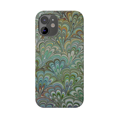 Deep Green Peacock Italian Marbled Design, Italy Feather Phone Case, Multi-Color, Slim Phone Cases, Case-Mate IPHONE16 and all sizes